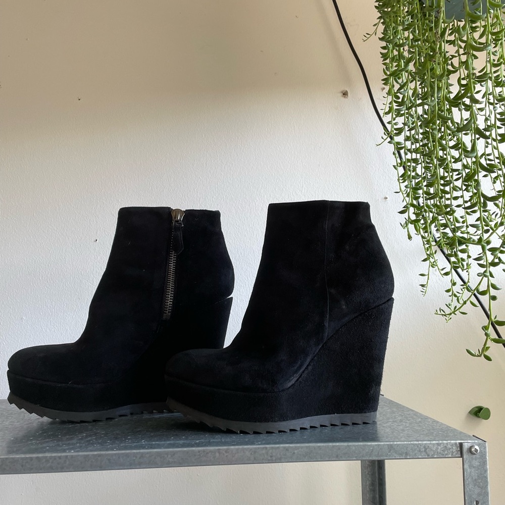 ALLSAINTS BINB BLACK WEDGE SUEDE BOOTS SZ 40/9.5/9 PLATFORM RUBBER SOLE
